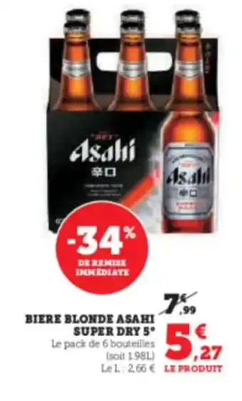 Hyper U Biere blonde asahi super dry 5° offre