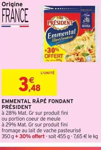 Intermarché PRÉSIDENT Emmental râpé fondant offre