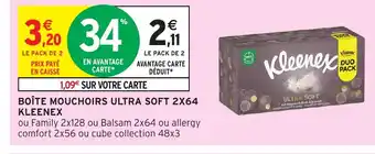 Intermarché KLEENEX Boîte mouchoirs ultra soft 2x64 offre