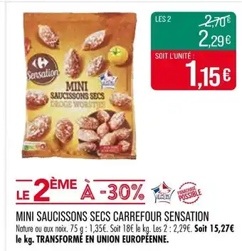 Match Carrefour Sensation Mini saucissons secs offre