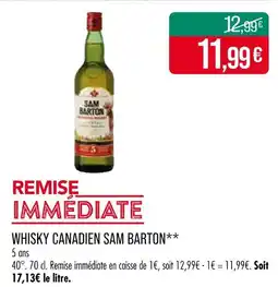 Match Sam Barton Whisky canadien offre