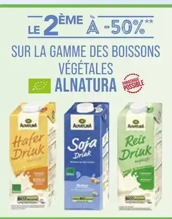 Match ALNATURA Le 2ème à -50% sur la gamme des boissons végétales Alnatura offre