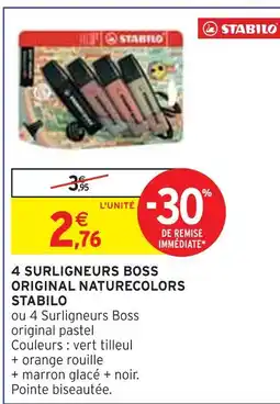 Intermarché STABILO 4 Surligneurs Boss Original Naturecolors offre