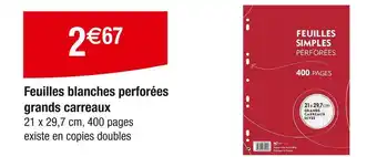 Carrefour Feuilles blanches perforées grands carreaux offre