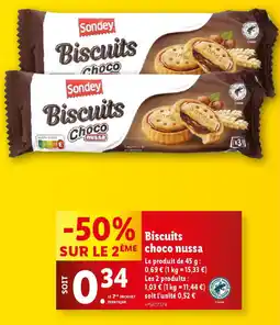 Lidl Sondey biscuits choco nussa offre