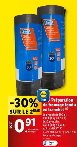 Lidl Purio preparation de fromage of fondu en tranches offre