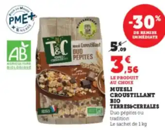 Super U TERRESS CEREALES Muesli croustillant bio offre