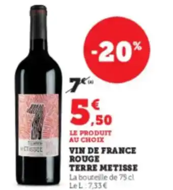 Super U TERRE METISSE Vin de france rouge offre