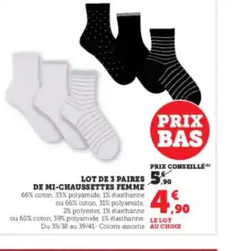 Super U Lot de 3 paires 5 de mi-chaussettes femme offre