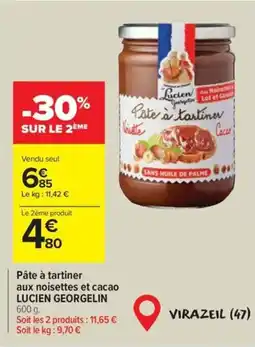 Carrefour Lucien georgelin pate a tartiner aux noisettes et cacao offre