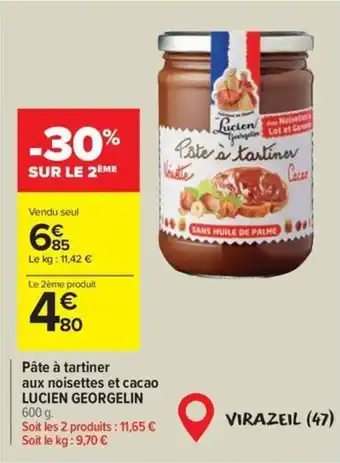 Carrefour Lucien georgelin pate a tartiner aux noisettes et cacao offre