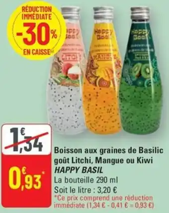 G20 Happy basil boisson aux graines de basilic gout litchi mague ou kiwi offre