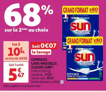 Auchan SUN Capsules lave vaisselle classic offre