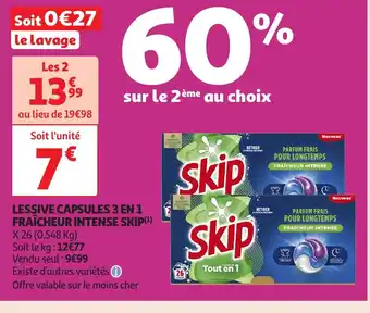 Auchan SKIP Lessive capsules 3 en 1 fraicheur intense offre