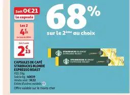 Auchan Capsules de café starbucks blonde espresso roast x10 offre