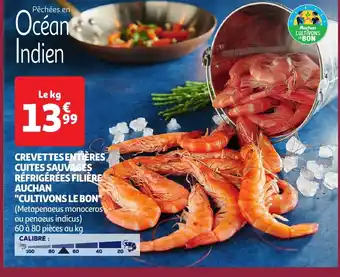 Auchan Crevettes entieres cuites sauvages réfrigérées filière auchan offre