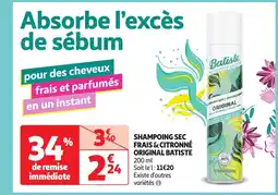 Auchan Shampoing sec frais & citronné original batiste offre