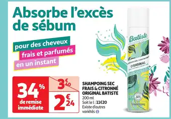 Auchan Shampoing sec frais & citronné original batiste offre