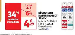 Auchan SANEX Déodorant natur protect offre