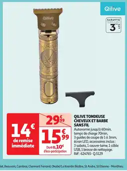 Auchan QILIVE Tondeuse cheveux et barbe sans fil offre