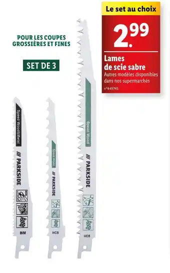 Lidl PARKSIDE Lames de scie sabre offre