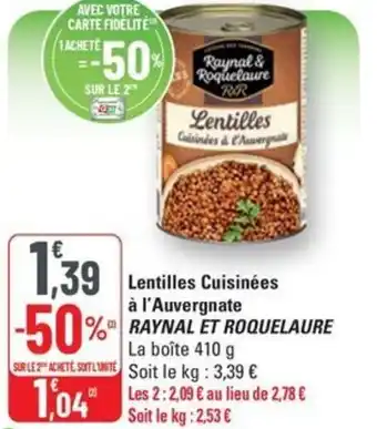 G20 Raynal et roquelaure lentilles cuisinees a l'auvergnate offre