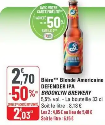 G20 Brooklyn brewery biere blonde americaine defender ipa offre