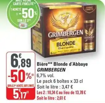 G20 Grimbergen biere blonde d'abbaye offre