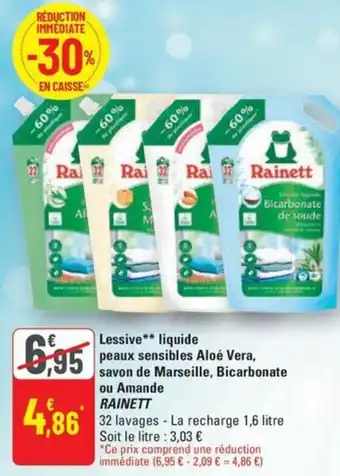 G20 Rainett Lessive liquide peaux sensibles aloe vera, savon de marseille bicarbonate ou amande offre