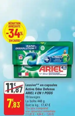 G20 Ariel 4 en 1 pods lessiveen capsules active odor defense offre