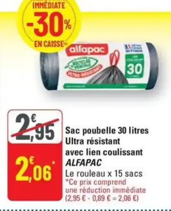 G20 Alfapac sac poubelle 30 litres ultra resistant avec lien coulissant offre