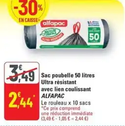 G20 Alfapac sac poubelle 50 litres ultra resistant avec lien coulissant offre