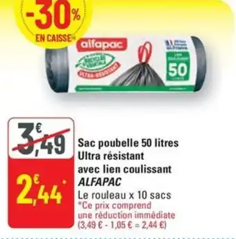 G20 Alfapac sac poubelle 50 litres ultra resistant avec lien coulissant offre