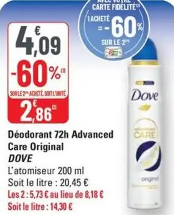 G20 Dove deodorant 72th advanced care original offre