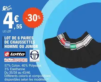 E.Leclerc Lot de 6 paires de chaussettes homme ou junior offre