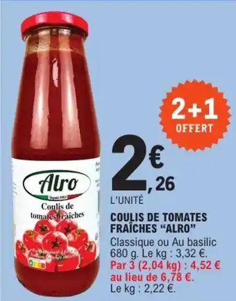 E.Leclerc "ALRO"  Coulis de tomates fraîches offre