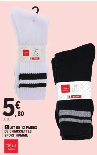 E.Leclerc TISSAIA  Lot de 12 paires de chaussettes sport homme offre