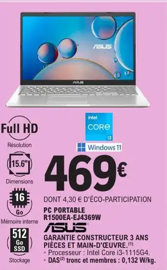 E.Leclerc ASUS Pc portable r1500ea-ej4369w offre