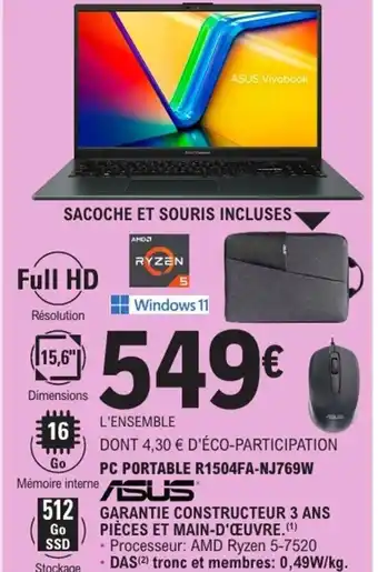 E.Leclerc ASUS Pc portable r1504fa-nj769w offre