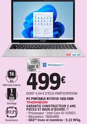 E.Leclerc THOMSON Pc portable n171510-16sl1000 offre