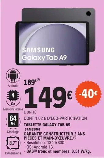 E.Leclerc SAMSUNG Tablette galaxy tab a9 offre