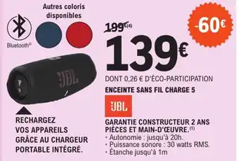 E.Leclerc JBL Enceinte sans fil charge 5 offre