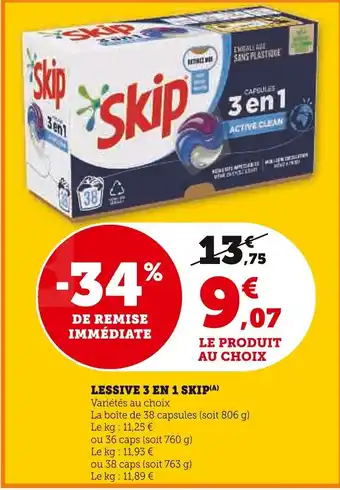 Super U SKIP Lessive 3 en 1 offre