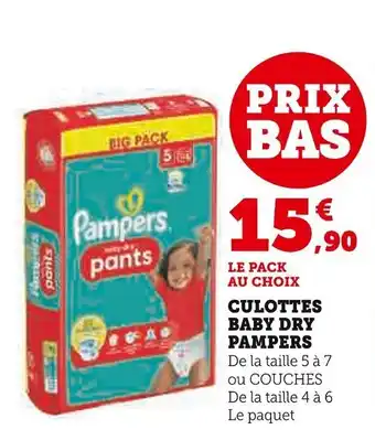 Super U PAMPERS Culottes baby dry offre