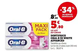 Super U ORAL B Dentifrice 3d white advanced offre