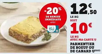 Super U U Parmentier de boeuf ou de canard offre