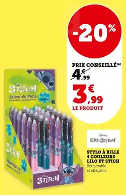 Super U STICH Stylo à bille 4 couleurs lilo offre