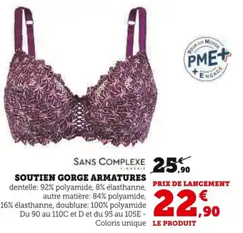 Super U SANS COMPLEXE Soutien gorge armatures offre