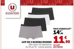 Super U U ESSENTIAL Lot de 4 boxers homme offre