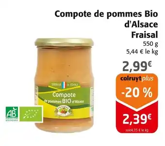 Colruyt Fraisal Compote de pommes Bio d'Alsace offre